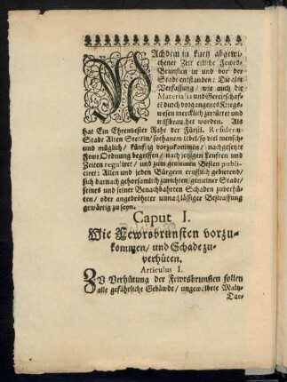 Caput I. Wie Fewrsbrunsten vorzukommen/ und Schade zuverhüten.