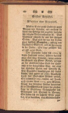 Erster Artikel. Akadien oder Neuyork
