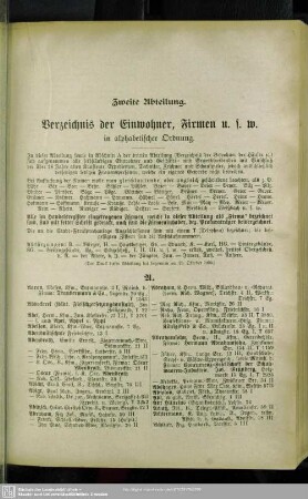 Zweite Abteilung. Einwohnerverzeichnis