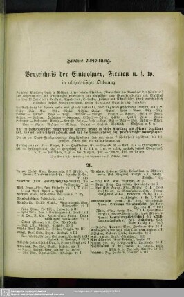 Zweite Abteilung. Einwohnerverzeichnis