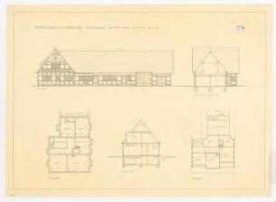 Forstdienstgehöfte, Kruppamühle: Ansicht, Schnitte, Grundrisse M 1:100