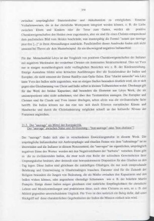21.3. Der "sauvage" als Mittel der Europakritik. Der "sauvage" zwischen Natur und Zivilisierung: "bon sauvage" oder "bon chrétien"?