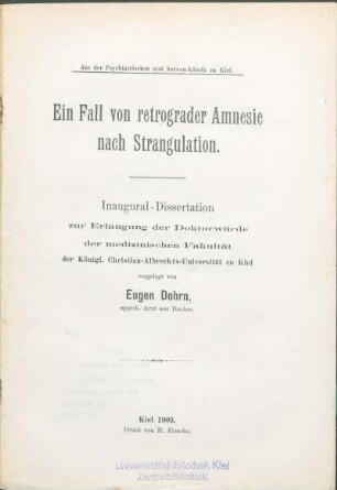 Ein Fall von retrograder Amnesie nach Strangulation