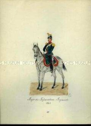 Uniformdarstellung, Major des Fußartillerie-Regiments zu Pferd, 1863. Aus: Sammelmappe "Sachsens Militär", Königliche Arsenalsammlung.