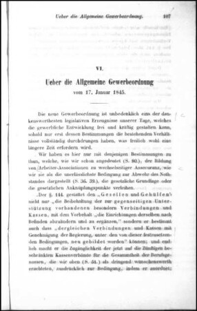 VI. Ueber die Allgemeine Gewerbeordnung vom 17. Januar 1845.