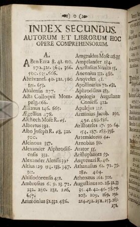 Index Secundus. Autorum Et Librorum Hoc Opere Comprehensorum.