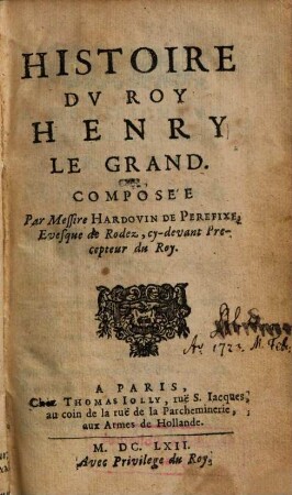 Histoire Dv Roy Henry Le Grand