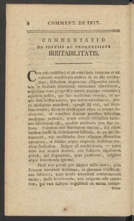 Commentatio De Initiis Ac Progressibus Irritabilitatis
