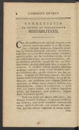 Commentatio De Initiis Ac Progressibus Irritabilitatis