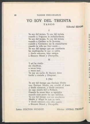 Yo soy del treinta : Tango. Editorial Edami