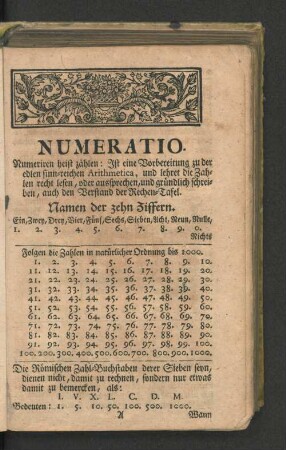 Numeratio. [Das Fundament. u. a.]