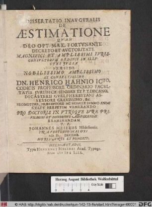 Dissertatio Inauguralis De Aestimatione