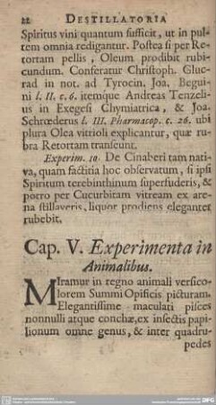 Cap. V. Experimenta in Animalibus.