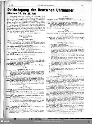 Reichstagung der Deutschen Uhrmacher, München 24. bis 28. Juni