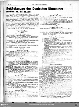 Reichstagung der Deutschen Uhrmacher, München 24. bis 28. Juni