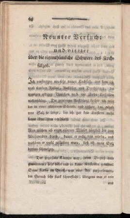 Neunter Versuch; und vierter über die eigenthümliche Schwere des Kochsalzes.