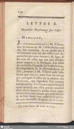 Lettre X. Nouvelles Expériences sur l'Air