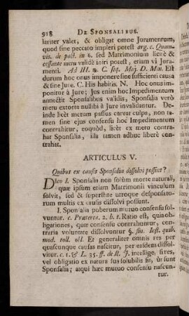 918-934, Articulus V. Quibus ex causis Sponsalia dissolvi possint?