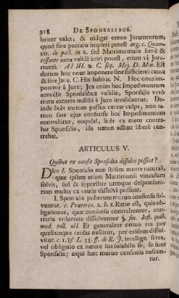 918-934, Articulus V. Quibus ex causis Sponsalia dissolvi possint?