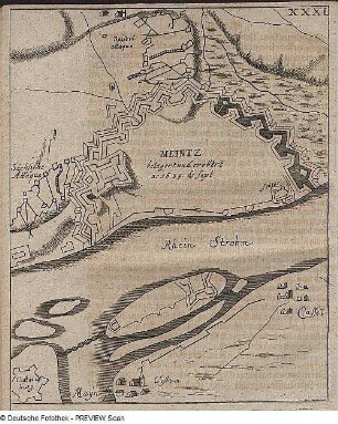 Grundriss der Festung von Mainz während der Belagerung und Eroberung im September 1689