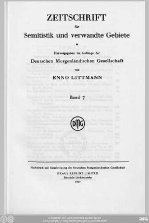 Bd. 7 (1929): Zeitschrift für Semitistik und verwandte Gebiete