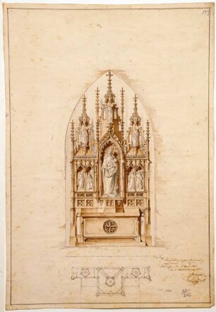 Entwurfszeichnung für einen Altar mit Madonna und Christus als Schmerzensmann