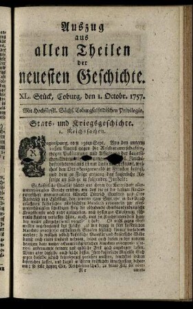 XL. Stück, Coburg, den 1. Octobr. 1757.