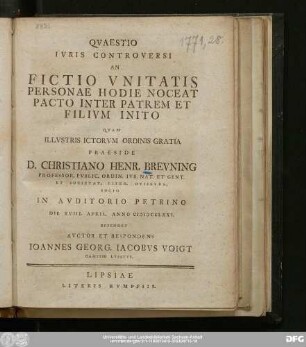 Qvaestio Ivris Controversi An Fictio Vnitatis Personae Hodie Noceat Pacto Inter Patrem Et Filivm Inito