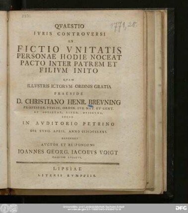 Qvaestio Ivris Controversi An Fictio Vnitatis Personae Hodie Noceat Pacto Inter Patrem Et Filivm Inito
