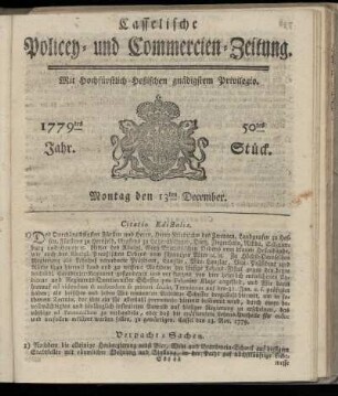 50tes Stueck, Montag den 13ten December. 1779