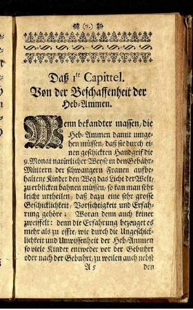 Daß 1te Capittel. Von der Beschaffenheit der Heb-Ammen.