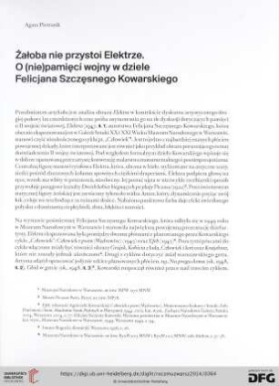 Żałoba nie przystoi Elektrze. O (nie)pamięci wojny w dziele Felicjana Szczęsnego Kowarskiego