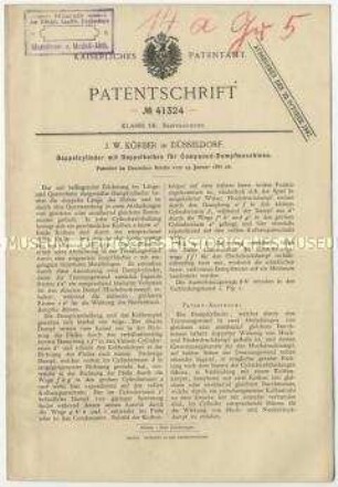 Patentschrift eines Doppelzylinders mit Doppelkolben für Compound-Dampfmaschinen, Patent-Nr. 41324