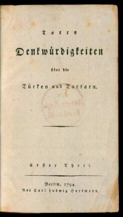 Th. 1: Totts Denkwürdigkeiten über die Türken und Tartarn