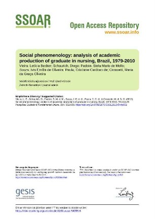 Social phenomenology: analysis of academic production of graduate in nursing, Brazil, 1979-2010