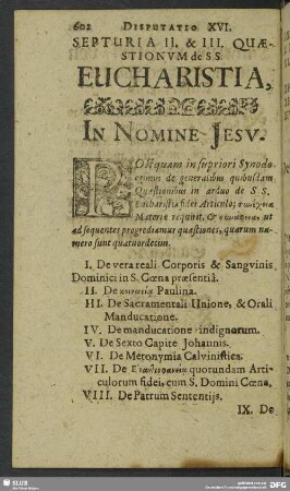 Disputatio XVI. De Sacra Domini Coena posterior