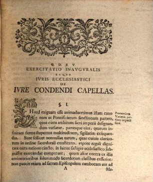 Exercitatio Inavgvralis Eaqve Ivris Ecclesiastici De Ivre Condendi Capellas