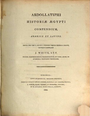 Abdollatiphi historiae Aegypti compendium, arabice et latine