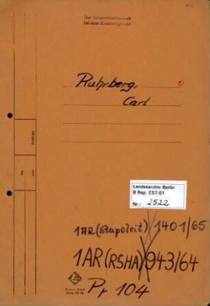 Personenheft Carl Ruhrberg (*22.05.1914), Kriminalkommissar und SS-Obersturmführer
