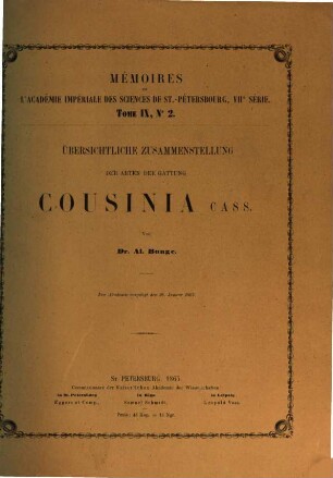 Übersichtliche Zusammenstellung der Arten der Gattung Cousinia cass