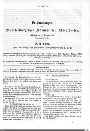 18. Sitzung, Stuttgart, 15.12.1886