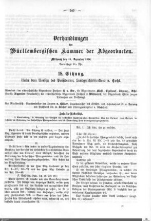 18. Sitzung, Stuttgart, 15.12.1886