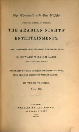 The thousand and one nights : commonly called, in England, the Arabian nights' entertainments ; in three volumes. 3