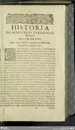 Historia De Ministerio Cardinalis Richelii. Liber I. Anno M. DCXXIV