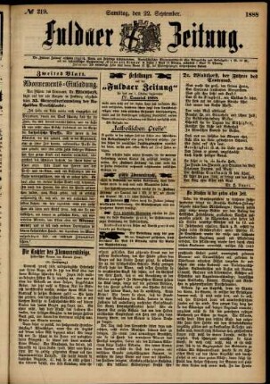 Zweite Ausgabe vom Samstag, den 22. September 1888.