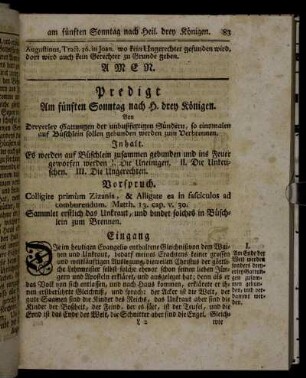 Predigt Am fünften Sonntag nach H. drey Königen.