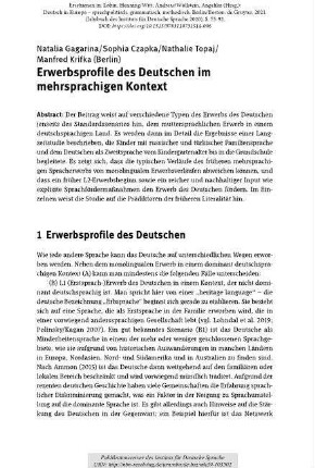 Erwerbsprofile des Deutschen im mehrsprachigen Kontext
