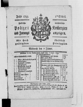 1795: Fuldaische wöchentliche Policey-Commercien und Zeitungsanzeigen : mit hochfürstlich gnädigsten Privilegio