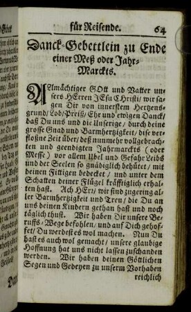 Danck-Gebettlein zu Ende einer Meß oder Jahr-Marckts.