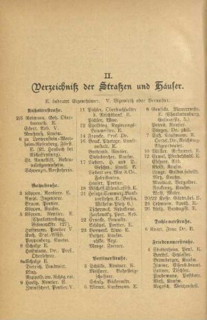 II. Verzeichniß der Straßen und Häuser